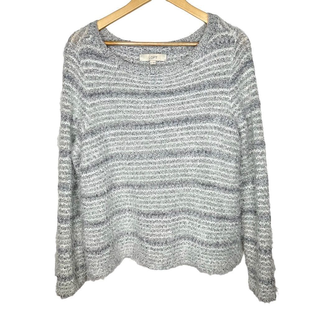 Loft Gray White Wool Fuzzy Sweater XL #D0958 - Picture 1 of 14